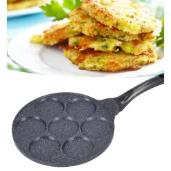 PADELLA MULTIFUNZIONE PER PANCAKE FRITTELLE NERO A 7 FORI STAMPI ANTIADERENTE 62432