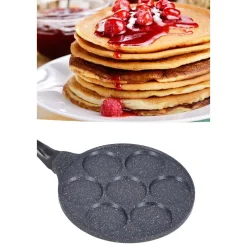 PADELLA MULTIFUNZIONE PER PANCAKE FRITTELLE NERO A 7 FORI STAMPI ANTIADERENTE 62432