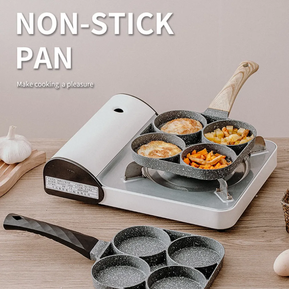 PADELLA PANCAKE 4 SCOMPARTI IN LEGA DI ALLUMINIO ANTIADERENTE CON MANICO LEGNO