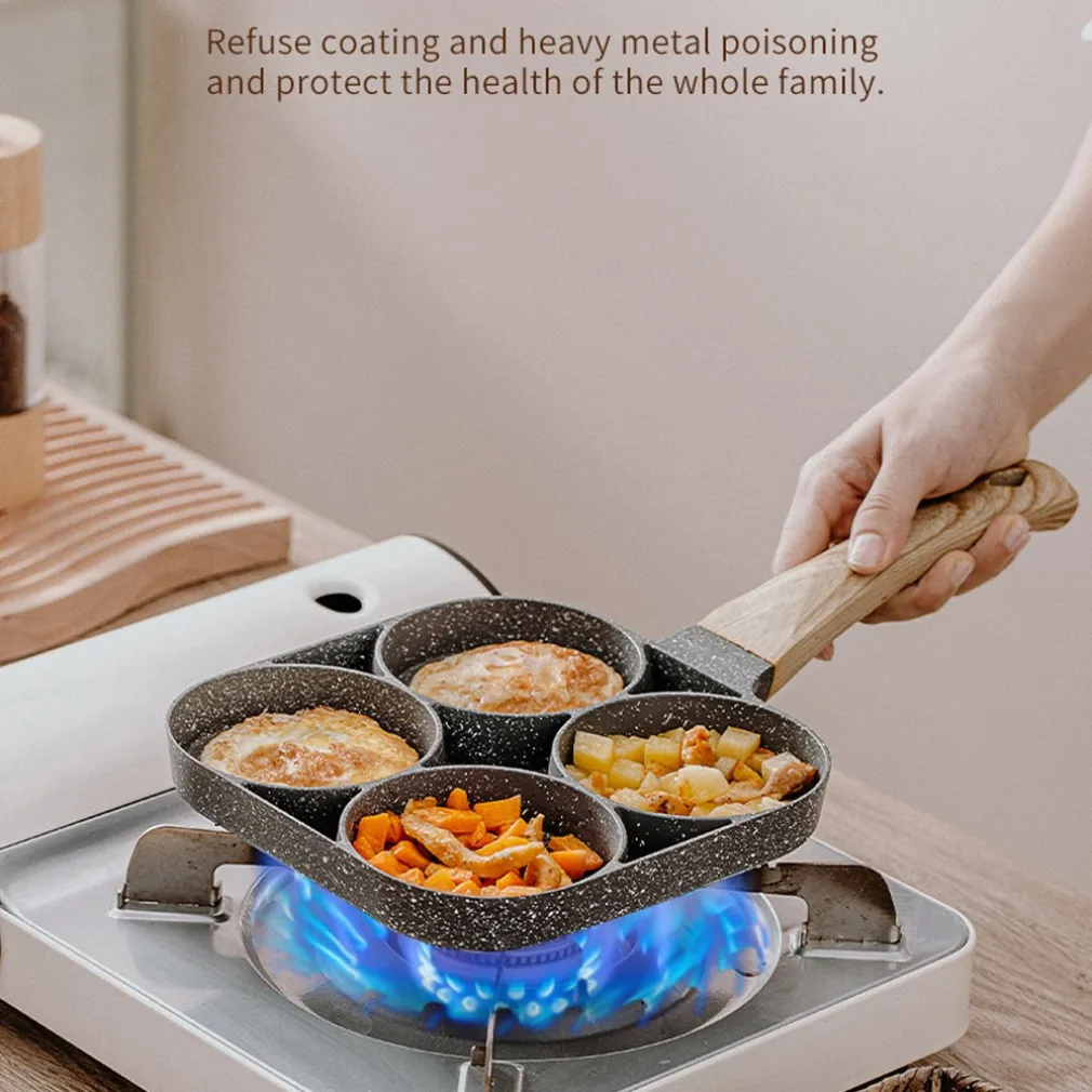 PADELLA PANCAKE 4 SCOMPARTI IN LEGA DI ALLUMINIO ANTIADERENTE CON MANICO LEGNO