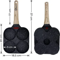 PADELLA PANCAKE 4 SCOMPARTI IN LEGA DI ALLUMINIO ANTIADERENTE CON MANICO LEGNO