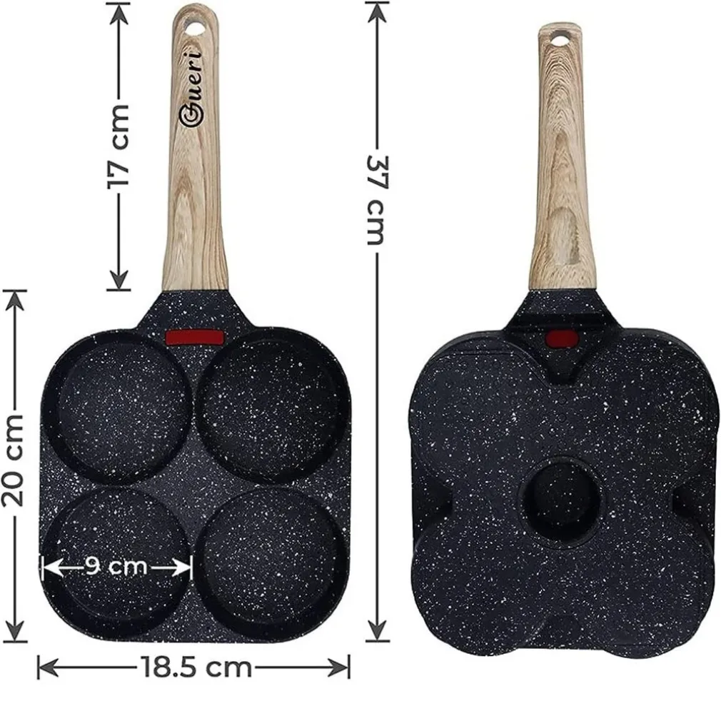 PADELLA PANCAKE 4 SCOMPARTI IN LEGA DI ALLUMINIO ANTIADERENTE CON MANICO LEGNO