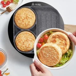 PADELLA PANCAKE 3 SCOMPARTI IN LEGA DI ALLUMINIO ANTIADERENTE PER CUOCERE 3 IN 1