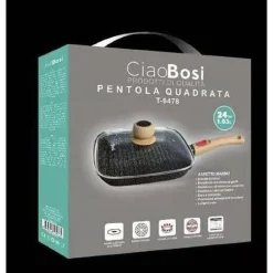PADELLA PENTOLA QUADRATA CON MANICO COPERCHIO VETRO 24CM 1.03LT ANTIADERENTE T-9478