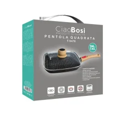 PADELLA PENTOLA QUADRATA CON MANICO COPERCHIO VETRO 24CM 1.03LT ANTIADERENTE T-9478
