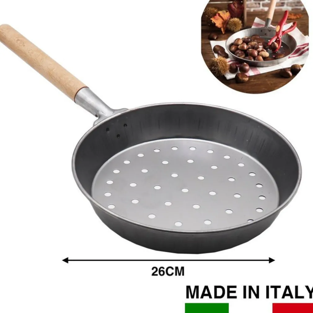 PADELLA PER CALDARROSTE IN ACCIAIO AL CARBONIO DIAMETRO 26 CM ACCESSORIO CUCINA
