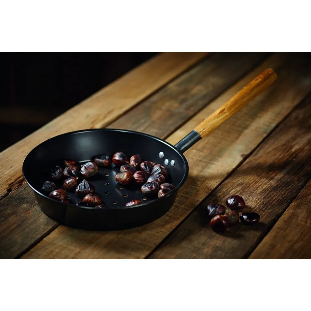 PADELLA PER CALDARROSTE IN ACCIAIO AL CARBONIO DIAMETRO 26 CM ACCESSORIO CUCINA