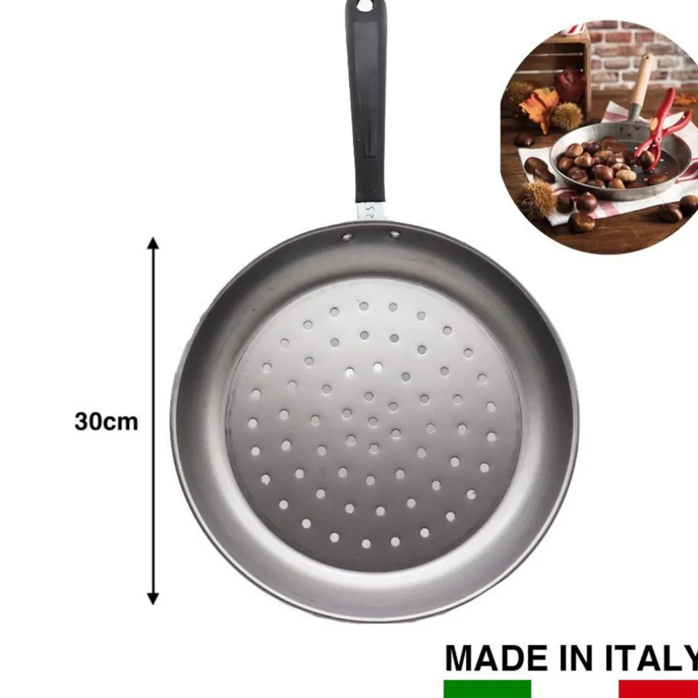 PADELLA PER CASTAGNE CALDARROSTE IN FERRO 30 CM MANICO IN FERRO UTENSILE CUCINA