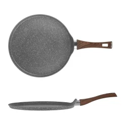 PADELLA PIASTRA CREPIERA ANTIADERENTE Ø32CM UOVO FRITTO PER INDUZIONE MANICO LEGNO 043204M