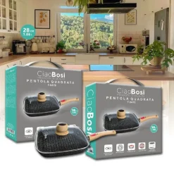 PADELLA QUADRATA CON MANICO COPERCHIO 28CM 1,86LT PER PIANO COTTURA ALIMENTI T-9479