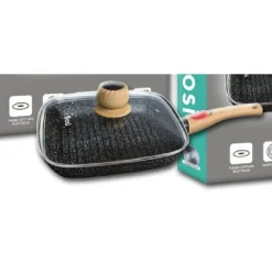 PADELLA QUADRATA CON MANICO COPERCHIO 28CM 1,86LT PER PIANO COTTURA ALIMENTI T-9479