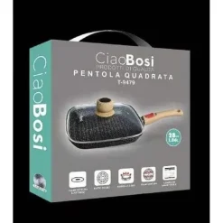 PADELLA QUADRATA CON MANICO COPERCHIO 28CM 1,86LT PER PIANO COTTURA ALIMENTI T-9479