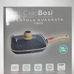 PADELLA QUADRATA CON MANICO COPERCHIO 28CM 1,86LT PER PIANO COTTURA ALIMENTI T-9479