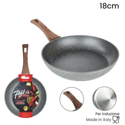 PADELLA RIVESTIMENTO ANTIADERENTE ANTIGRAFFIO PER INDUZIONE MANICO LEGNO DA Ø 18 A 26 CM