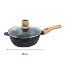 PADELLA TONDA CON MANICO IN LEGNO COPERCHIO IN VETRO 28CM 3,45LT CUCINA T-9477
