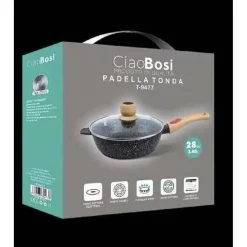 PADELLA TONDA CON MANICO IN LEGNO COPERCHIO IN VETRO 28CM 3,45LT CUCINA T-9477