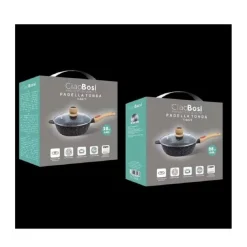 PADELLA TONDA CON MANICO IN LEGNO COPERCHIO IN VETRO 28CM 3,45LT CUCINA T-9477