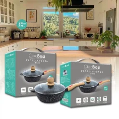 PADELLA TONDA T-9476 CUCINA 24CM 2.75LT CON MANICO COPERCHIO PER PIANO COTTURA