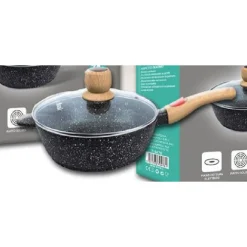 PADELLA TONDA T-9476 CUCINA 24CM 2.75LT CON MANICO COPERCHIO PER PIANO COTTURA