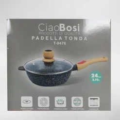 PADELLA TONDA T-9476 CUCINA 24CM 2.75LT CON MANICO COPERCHIO PER PIANO COTTURA
