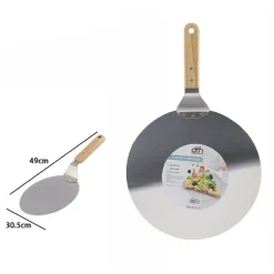 PALA SPATOLA PER PIZZA CON MANICO IN LEGNO PALETTA TAGLIERE TONDO 49X30,5CM 74185