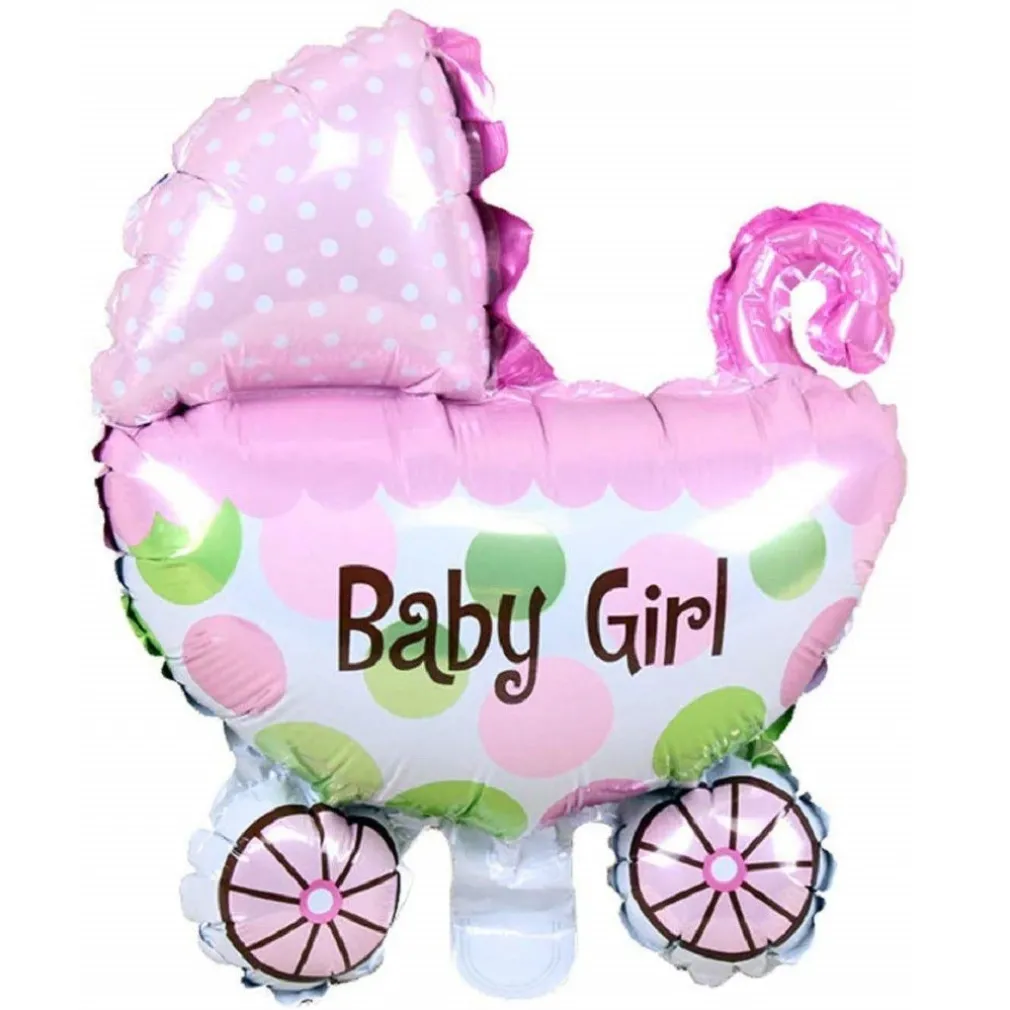 PALLONCINI PALLONCINO 2PZ CARROZZINA ROSA BAMBINA NASCITA 43X28CM COMPLEANNI PARTY