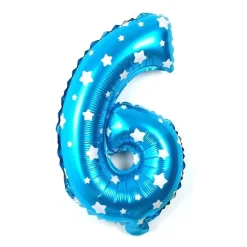 PALLONCINO NUMERO 6 AZZURRO STELLE BIANCHE 35CM ELIO DECORAZIONE PARTY FESTA