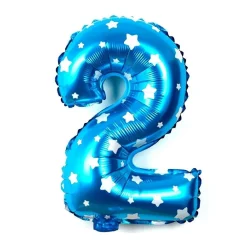 PALLONCINO NUMERO 2 AZZURRO STELLE BIANCHE 35CM ELIO DECORAZIONE PARTY FESTA