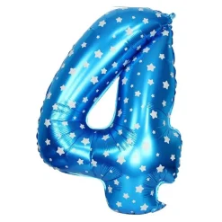 PALLONCINO NUMERO 4 AZZURRO STELLE BIANCHE 35CM ELIO DECORAZIONE PARTY FESTA