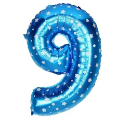 PALLONCINO NUMERO 9 AZZURRO STELLE BIANCHE 35CM ELIO DECORAZIONE PARTY FESTA
