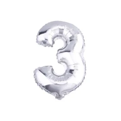 PALLONCINO NUMERO 3 GONFIABILE ELIO ARGENTO 35 CM COMPLEANNO FESTA PARTY CASA