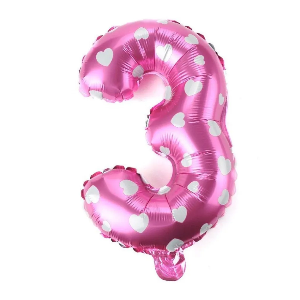 PALLONCINO NUMERO 3 ROSA CUORI CUORICINI 35CM ELIO DECORAZIONE PARTY FESTA