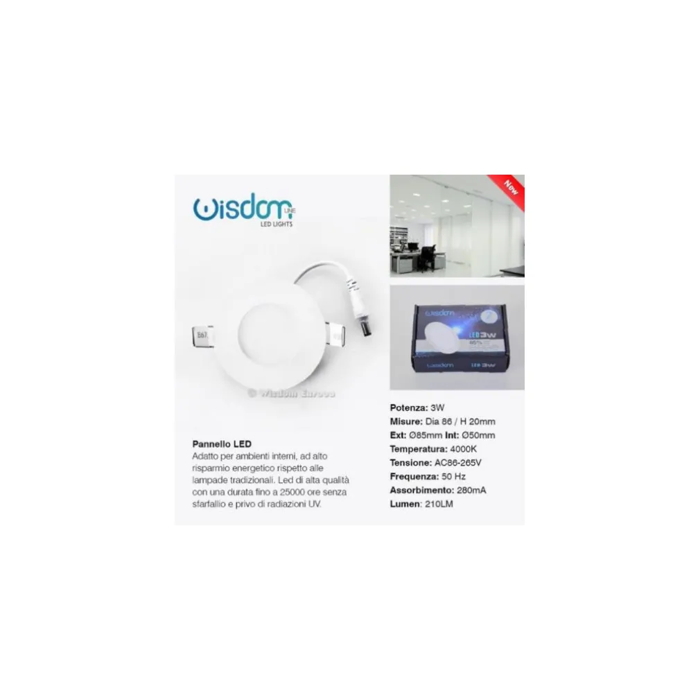 PANNELLO A LED TONDO O QUADRATO AD DA INCASSO LUCE FREDDA CALDA NEUTRA WISDOM