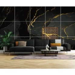 PANNELLO ADESIVO EFFETTO MARMO NERO VENATO ORO PARETI PARASCHIZZI 300X60CM STANZA