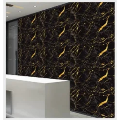 PANNELLO ADESIVO EFFETTO MARMO NERO CON ORO PARETI PARASCHIZZI 300 X 60CM STANZA