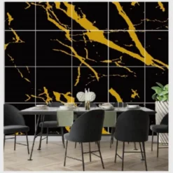 PANNELLO ADESIVO EFFETTO MARMO NERO STRIATO ORO PARETI PARASCHIZZI 300X60CM STANZA