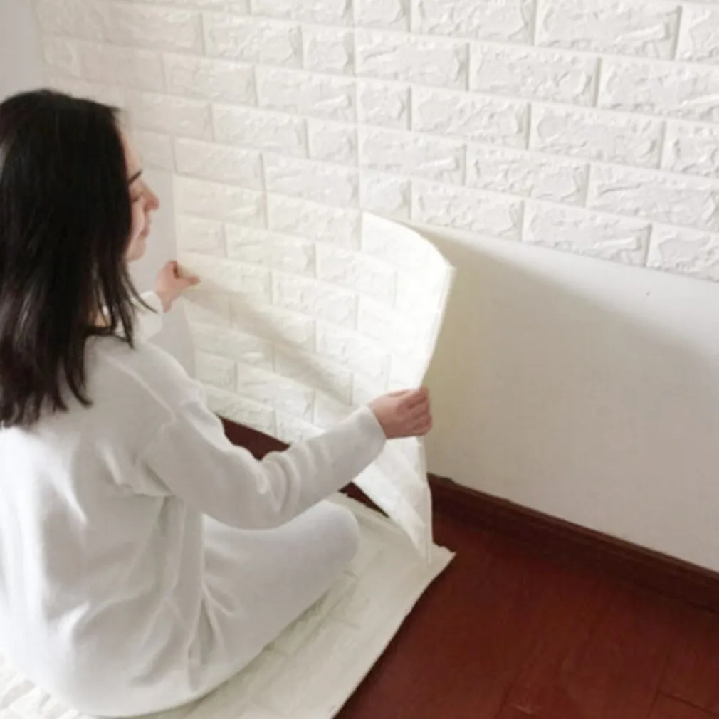 PANNELLO ADESIVO PER PARETE DECORAZIONE EFFETTO PIETRA MURO 3D 70 X 60 CM BIANCO