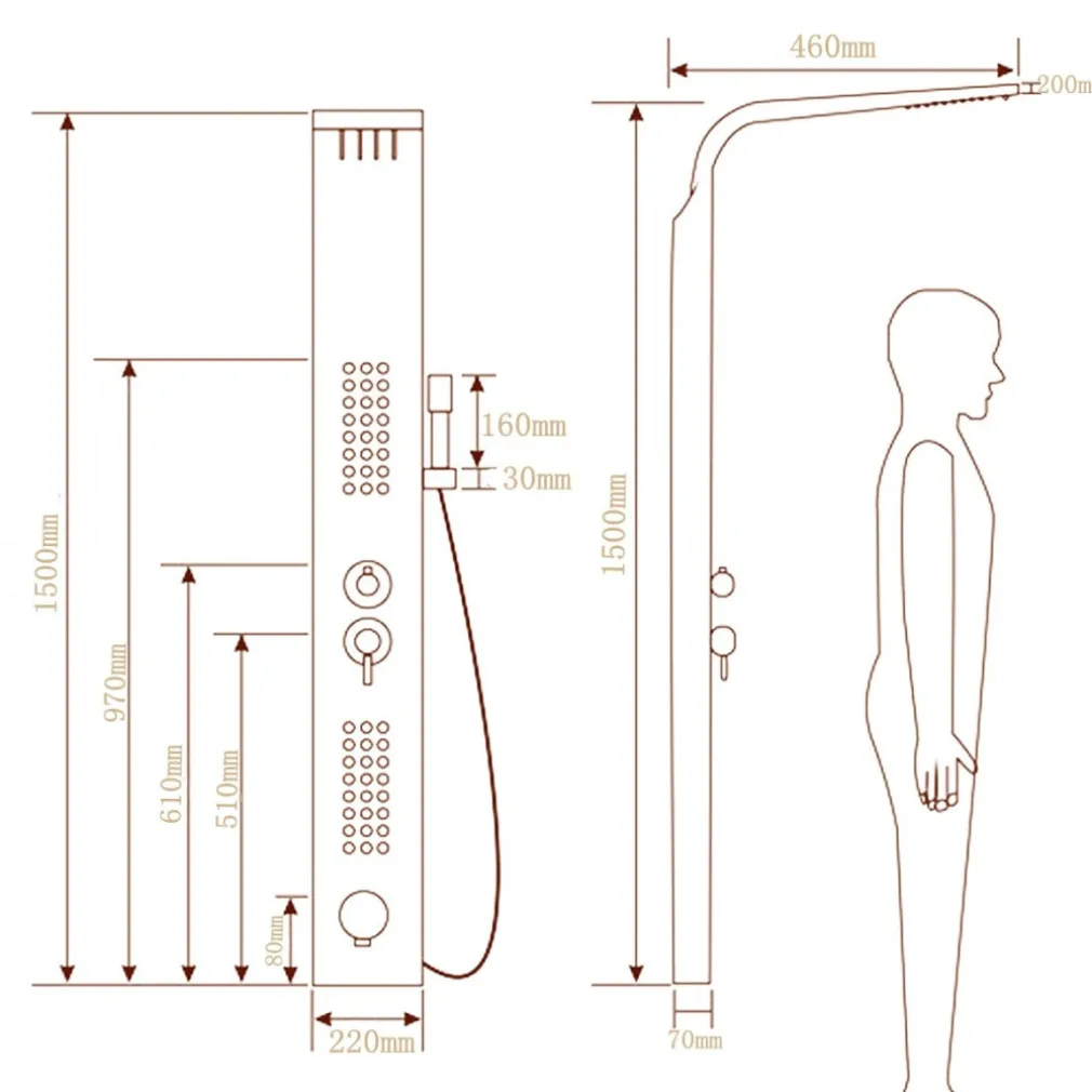 PANNELLO DOCCIA COLONNA CASCATA PIOGGIA UGELLI IDROMASSAGGIO SOFFIONE DOCCETTA