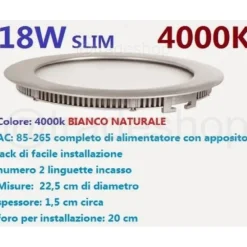PANNELLO FARETTO LED 18W AD INCASSO SLIM LUCE BIANCA CALDA NEUTRA TONDO QUADRATO