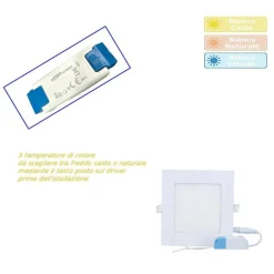 PANNELLO LED INCASSO QUADRATO SLIM PLAFONIERA 3W CCT 3 COLORAZIONI LUCE P73A-Q3C