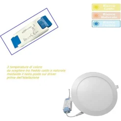 PANNELLO LED INCASSO ROTONDO SLIM PLAFONIERA 20W 3 COLORAZIONE DI LUCE P225A-T3C