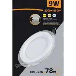 PANNELLO LED SLIM INCASSO BORDO IN VETRO 9W CCT TRE COLORAZIONI DI LUCE P94E-T3C