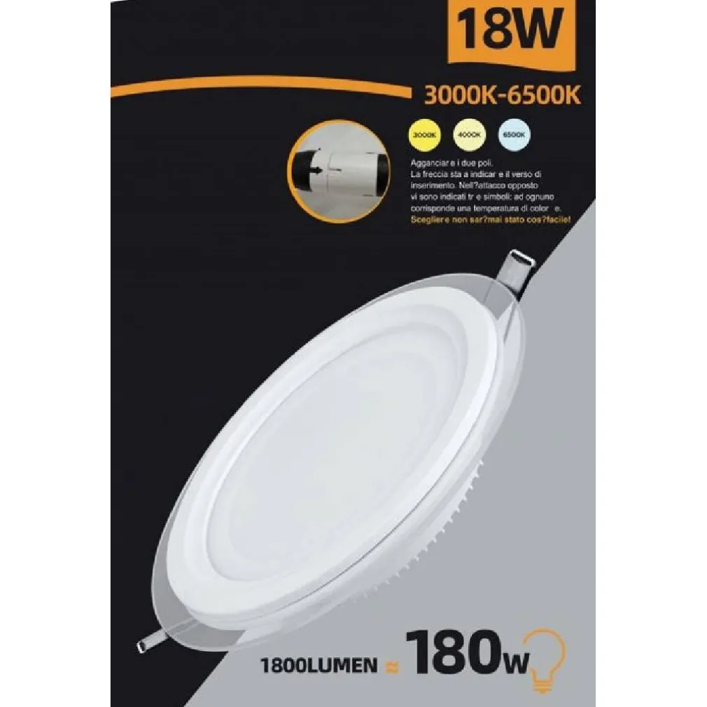 PANNELLO LED SLIM INCASSO BORDO IN VETRO 18W CCT 3 COLORAZIONE DI LUCE P165E-T3C
