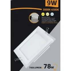 PANNELLO LED SLIM INCASSO BORDO IN VETRO 9 W CCT TRE COLORAZIONE LUCE P-94E-Q3C