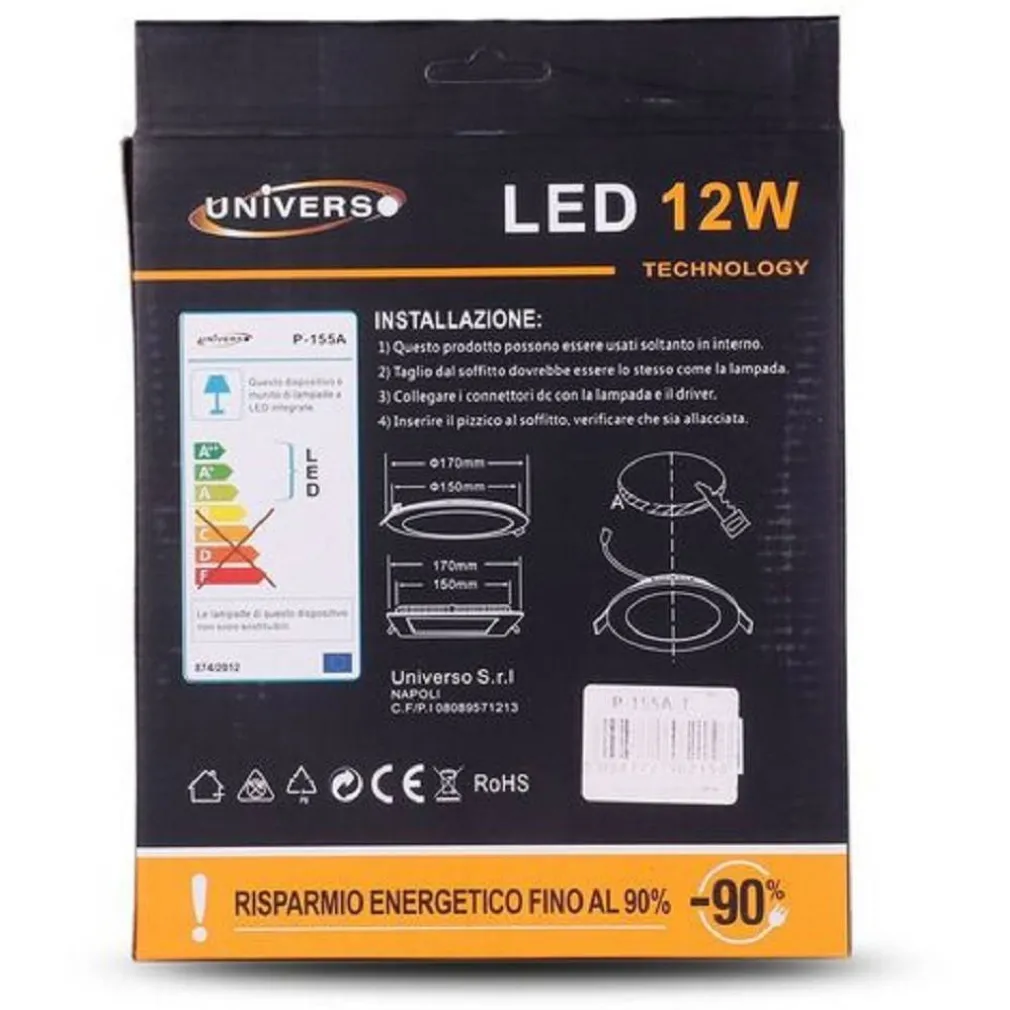 PANNELLO LED SLIM 12W INCASSO ROTONDO IN PVC LUCE CALDO NATURALE FREDDO P155AT