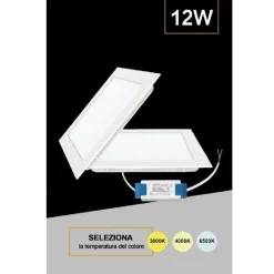 PANNELLO SMD LED QUADRATO INCASSO 12W CON DRIVER CCT 4000K 3000K 6500K P155A-Q3C