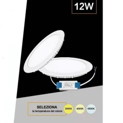 PANNELLO SMD LED ROTONDO INCASSO 12 W CON DRIVER CCT 6500K 3000K 4000K P155A-T3C