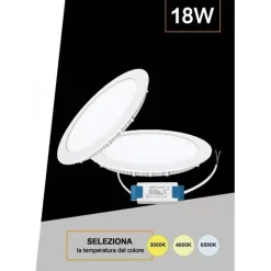 PANNELLO SMD LED TONDO DA INCASSO 18W CON DRIVER CCT 3000K 4000K 6500K P205A-T3C