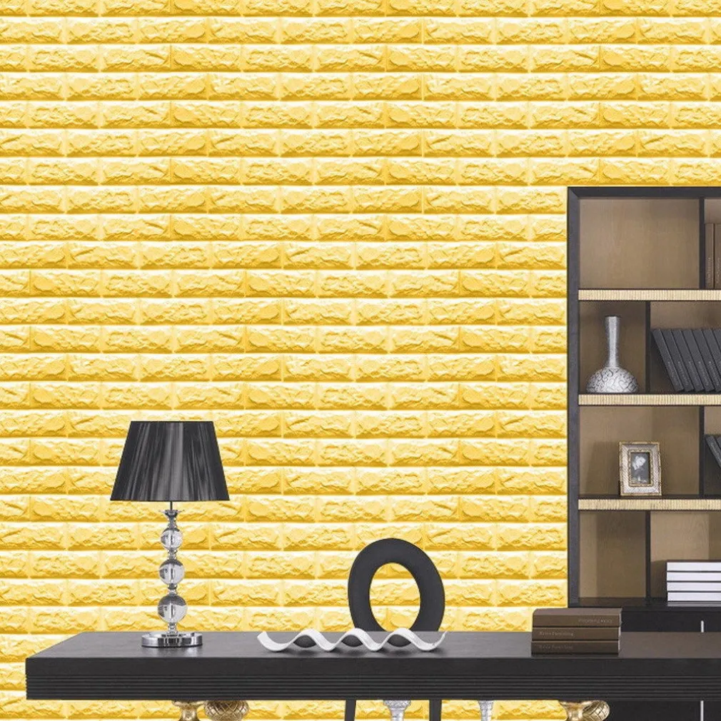 PANNELLO SPUGNA 3D GIALLO ADESIVO PARETI SFONDO EFFETTO MURO MATTONI 70X77CM
