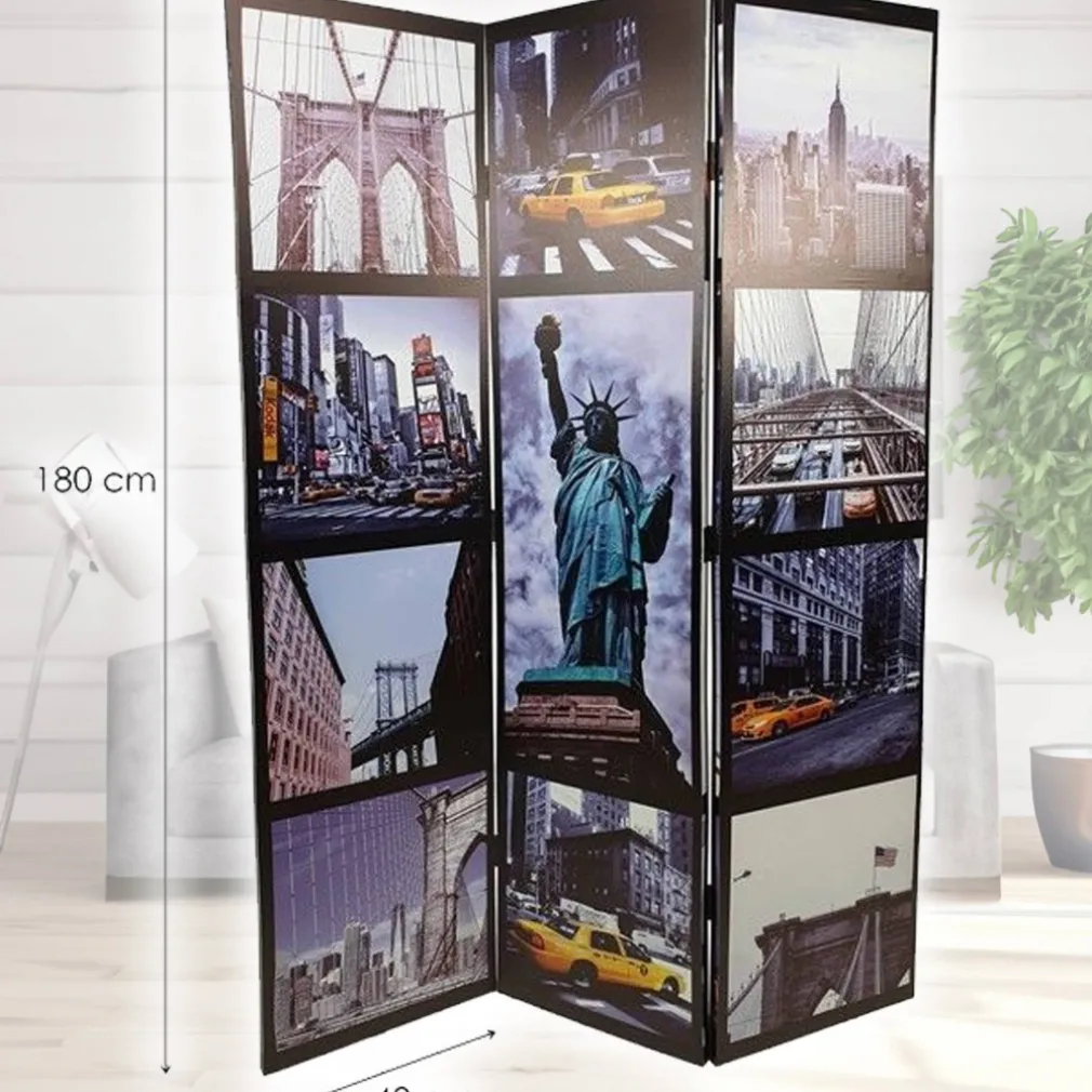 PARAVENTO SEPARE DIVISORIO CON 3 PANNELLI 180X120CM STAMPA FRONTE RETRO NEW YORK